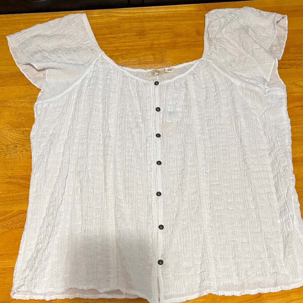 Rewind White Textured Button-Up Blouse